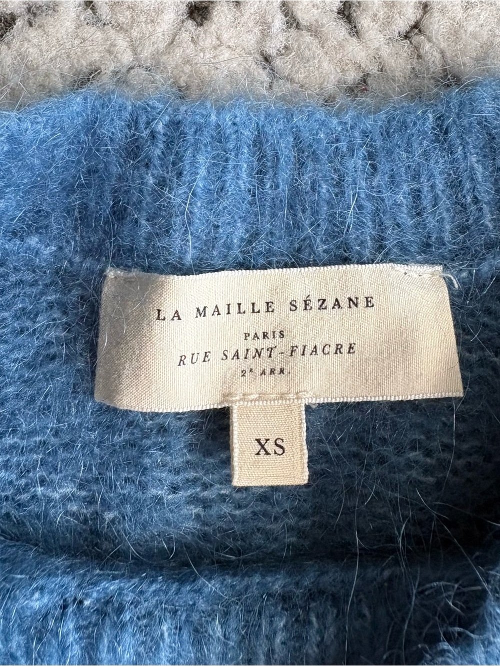 Sezane Cornflower Blue Crewneck Sweater with Floral Detailing Sz XS - Picture 3 of 4